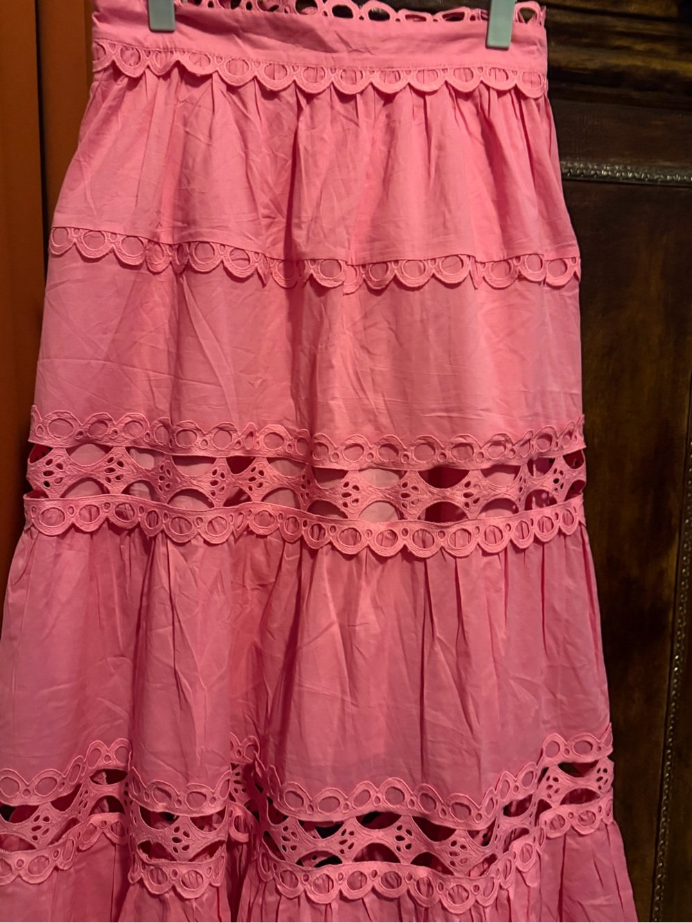 Women’s Pink Eyelet Lace Long Sleeve Maxi Jacket and Skirt Set - Picture 5 of 6
